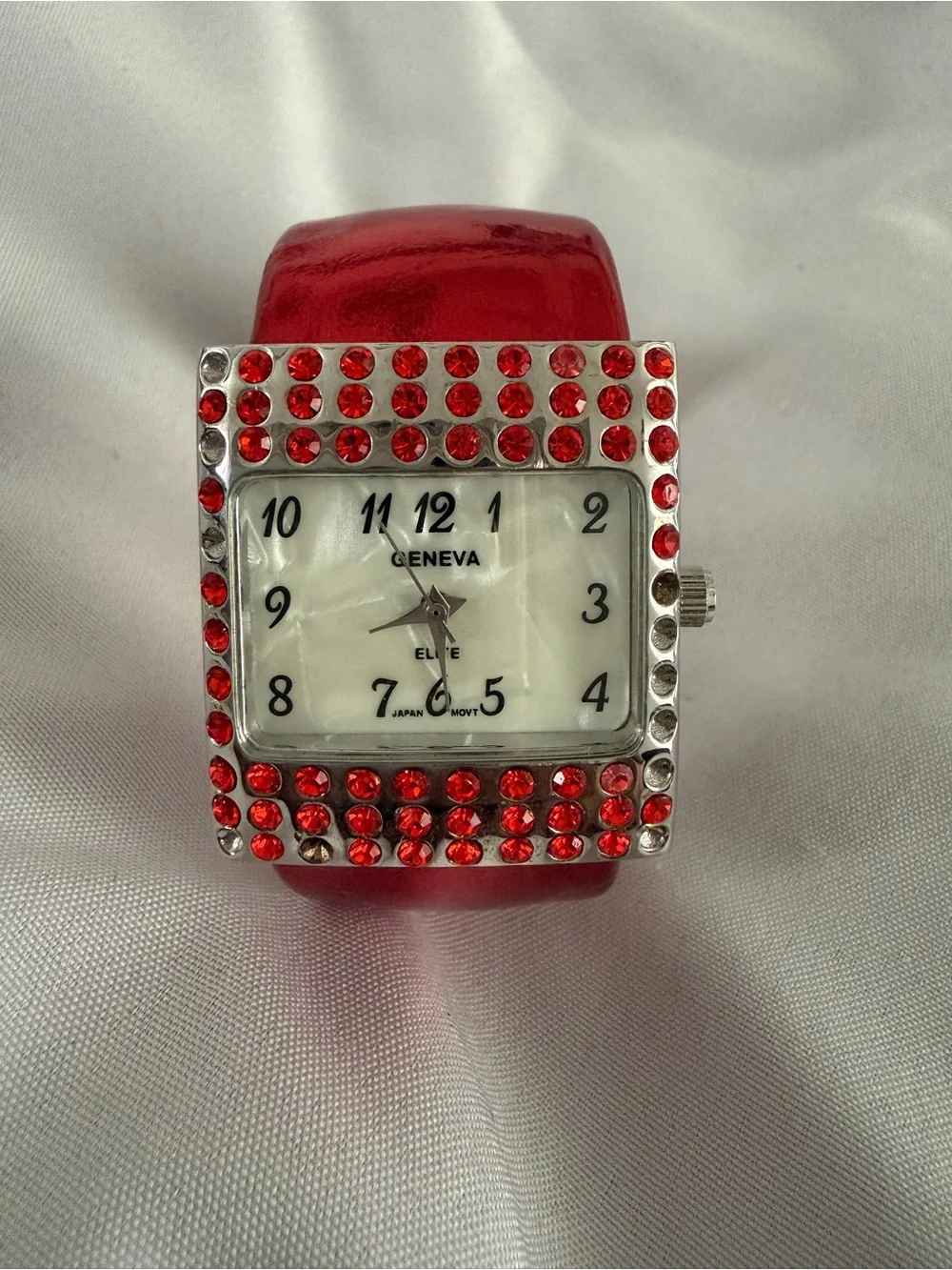 Geneva Red Crystal Square-Face Fashion Watch